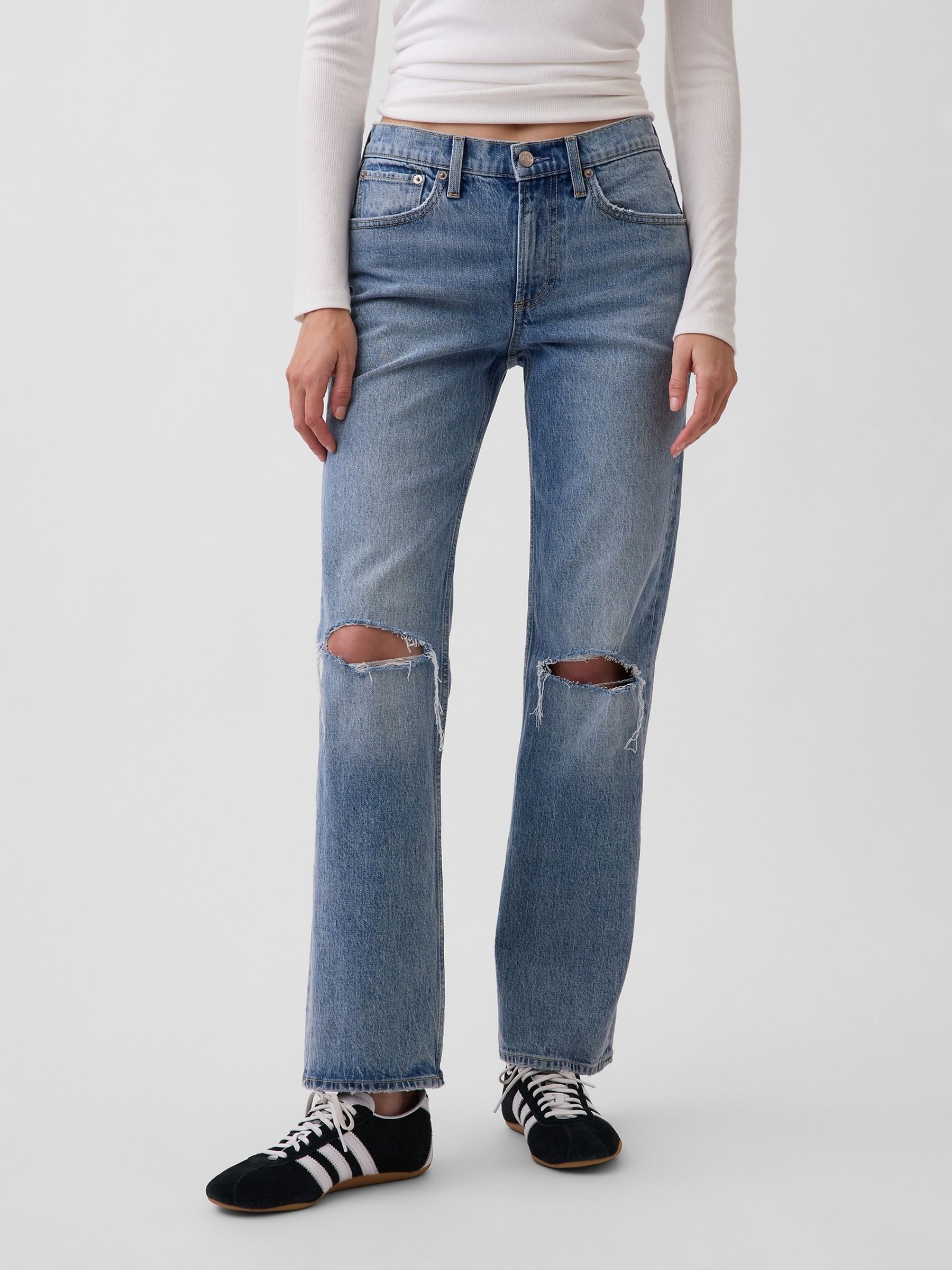 Medium Wash Mid Rise Straight Jeans