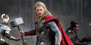 Thor wielding Mjolnir in Thor: The Dark World