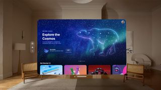 Apple Vision Pro's Explore the cosmos app being displayed within someone's home, image taken from Apple's marketing materials