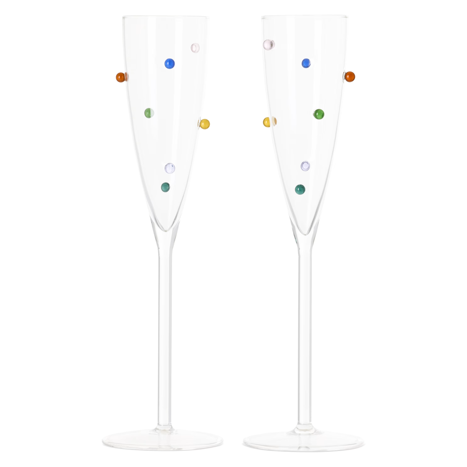 A set of colorful glass flutes