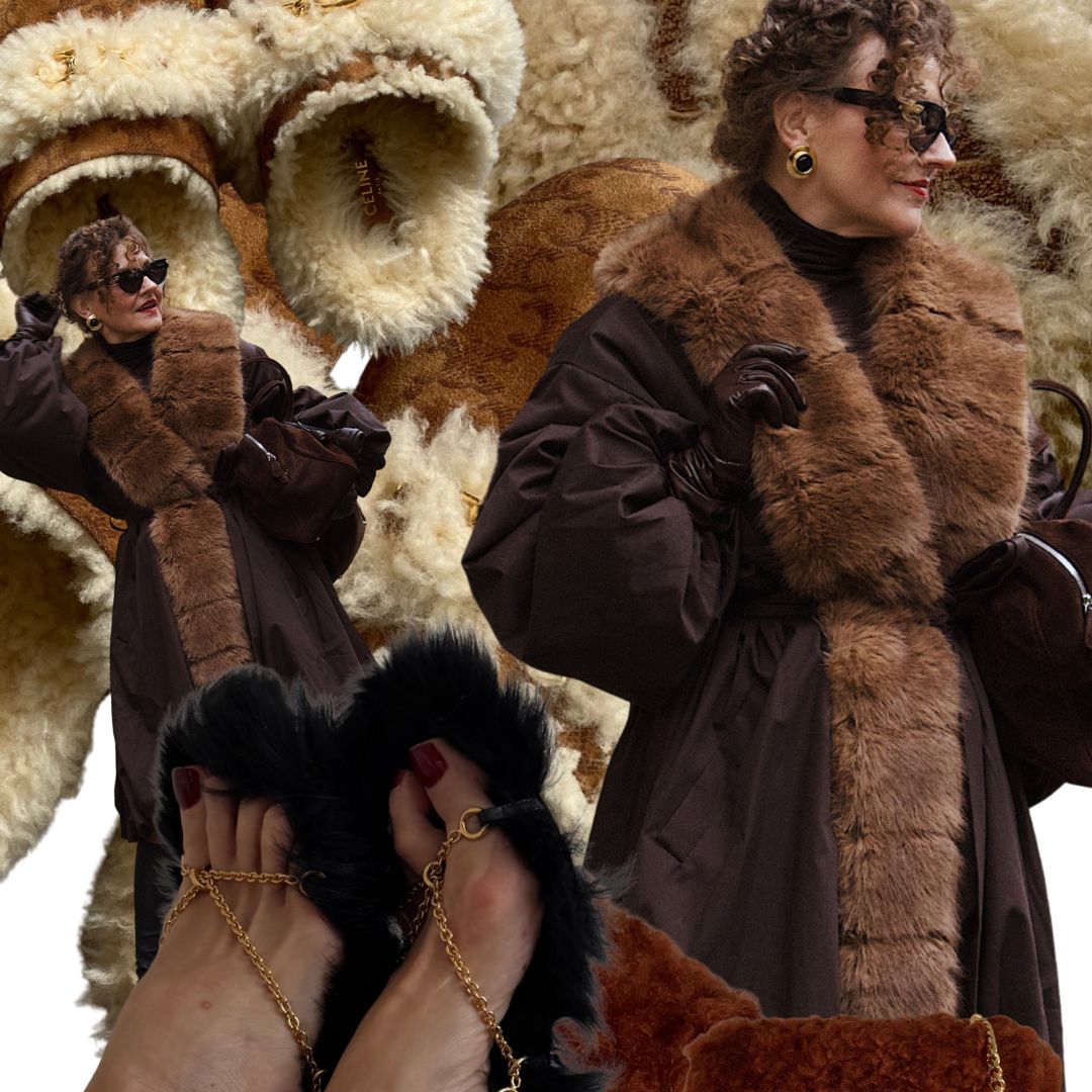 Renia Jazdzyk wearing faux fur accessories