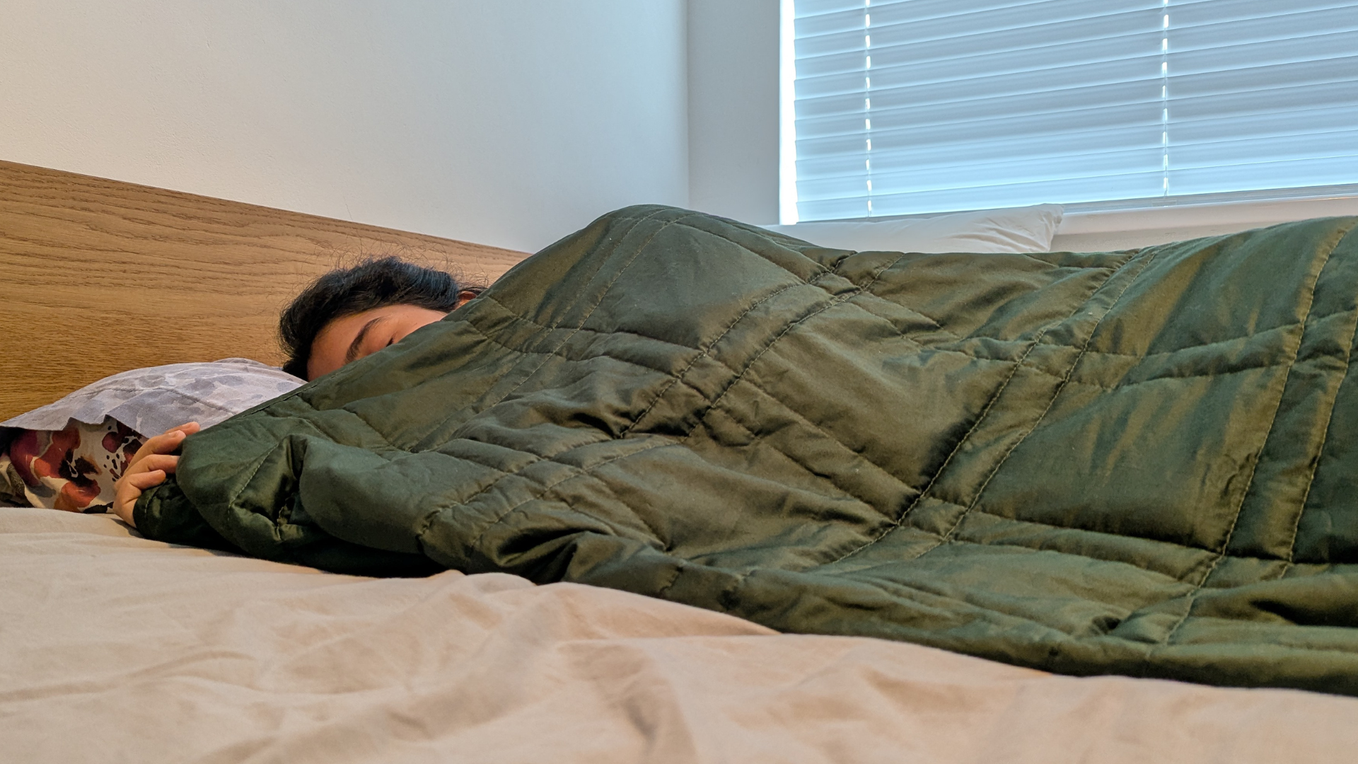 TG bedding writer trying out the Baloo Weighted Blanket in bed