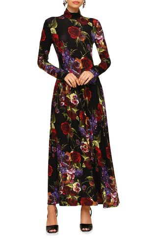 Floral Long Sleeve Jersey Maxi Dress