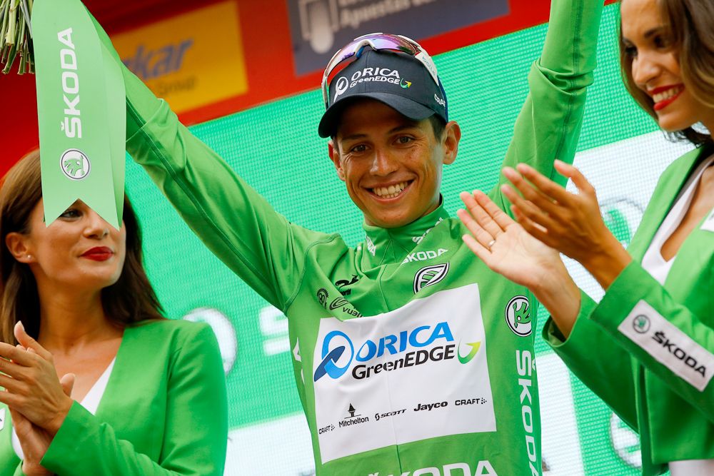 Esteban Chaves on the stage 10 podium.
