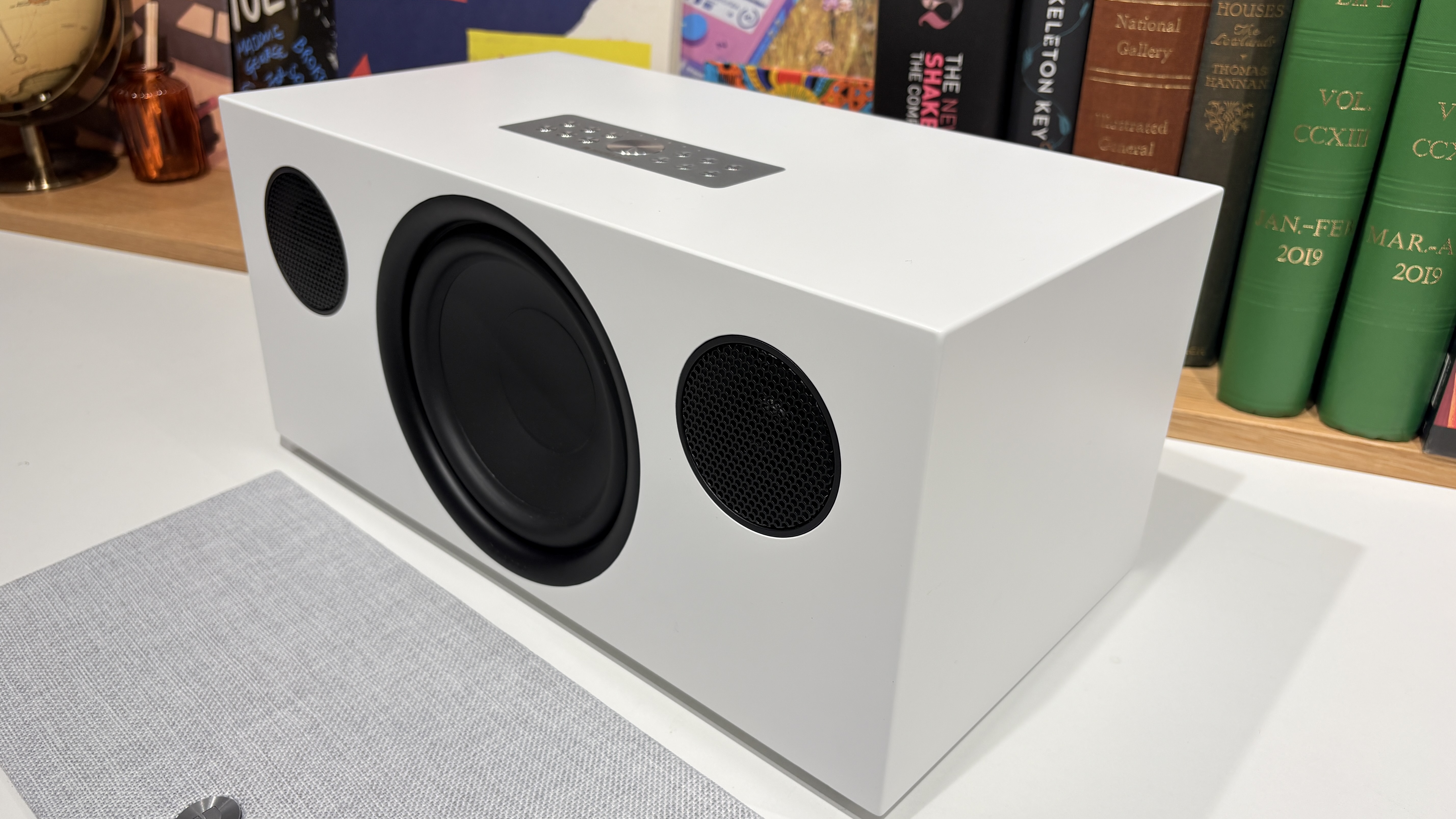 Audio Pro C20 W wireless speaker in white finish on table