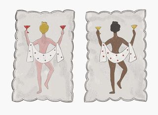 Illustration by Danae Diaz of the ‘Chin Chin’ cocktail napkins which is a 1950s design appliquéd by hand in Florence by TAF Ricam