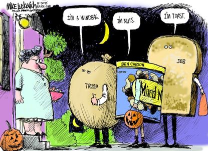 Political cartoon U.S. Trump Carson Bush Costumes