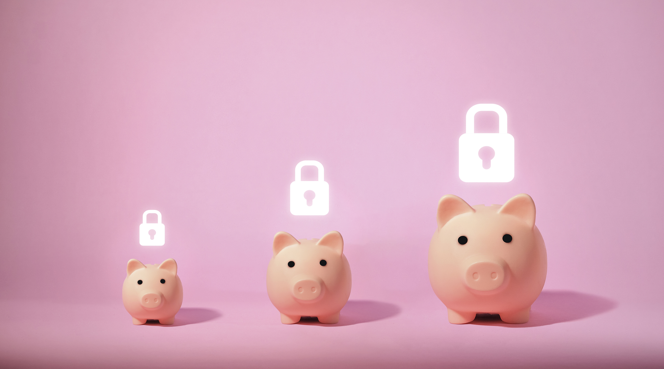 Fixed savings accounts concept with piggy bank and key lock