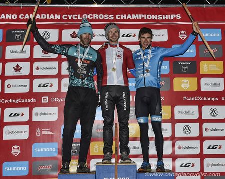 Elite Men’s podium: l to r- Geoff Kabush, Michael van den Ham, Marc-Andre Fortier