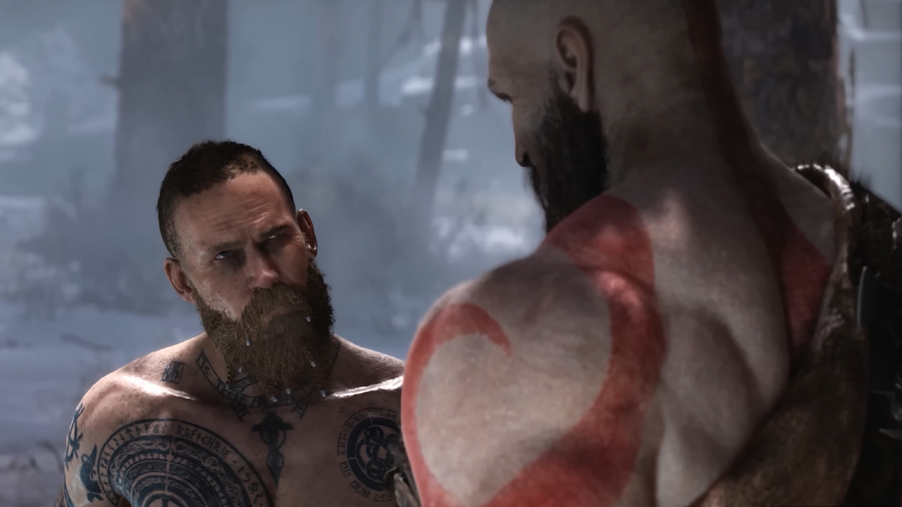 Baldur and Kratos prepare to fight in God of War