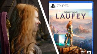 Art work for the TechRadar Gaming God of War Laufey pre-order page showing a game box and a picture of Laufey