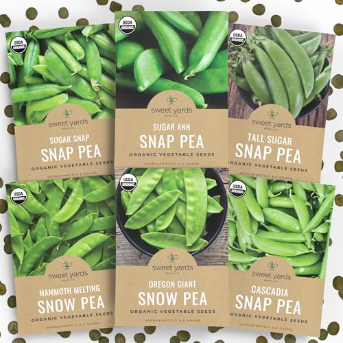 Organic Pea Lover Seeds Variety Pack - 6 Individual Packs - 2026 Season - Cascadia Snap Pea, Giant Snow, Sugar Ann Snap and More! for Indoor &amp;amp; Outdoor Planting (non-Gmo, Certified Organic)