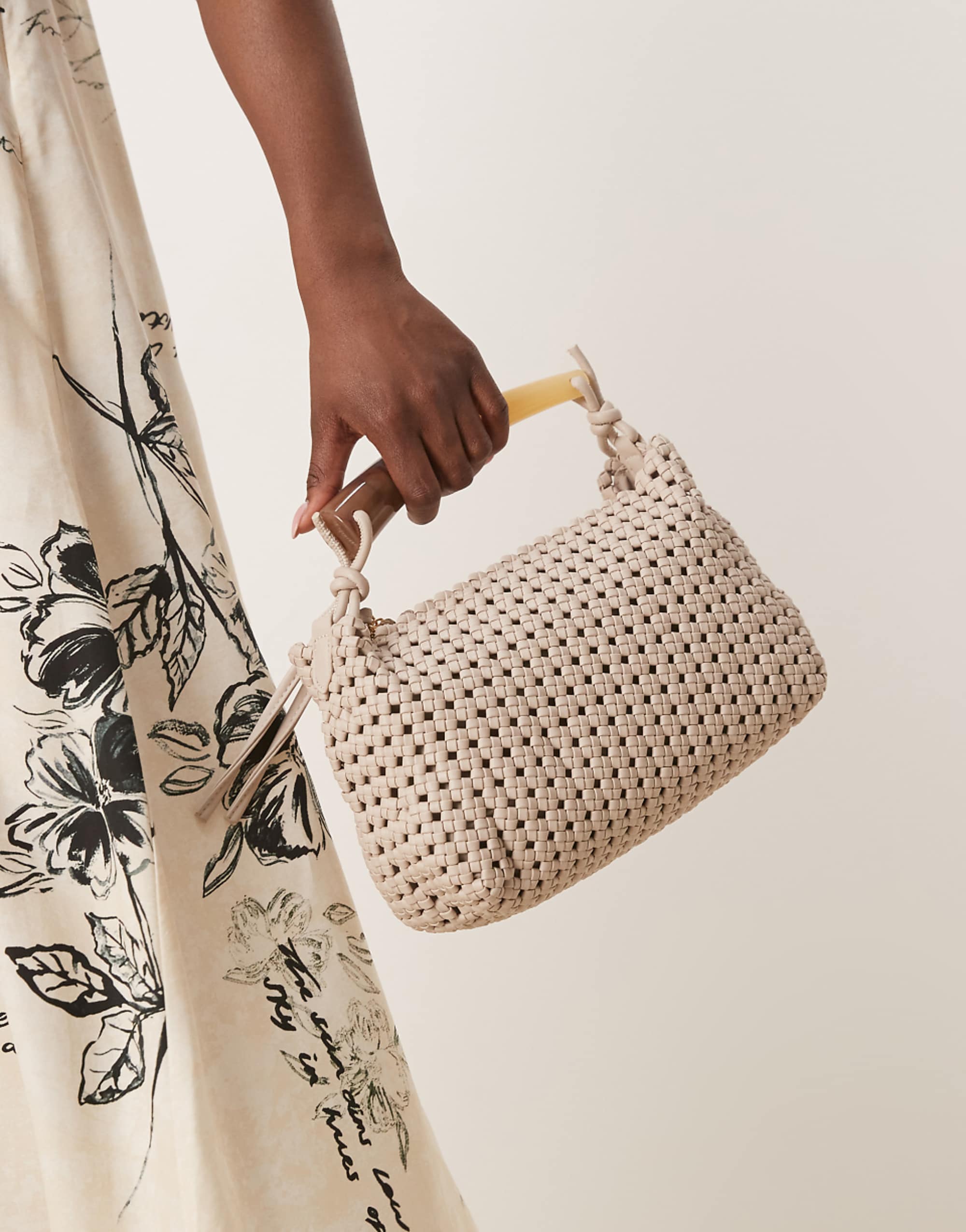 Asos Design Resin Handle Woven Purse in Beige