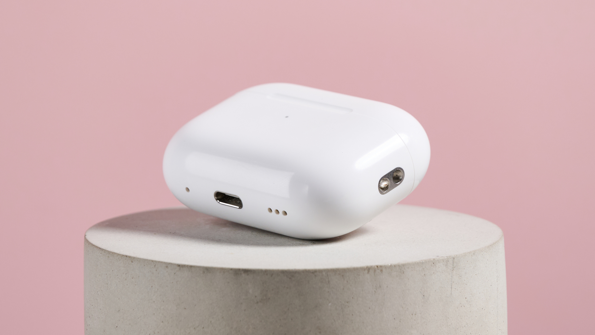 The AirPods Pro 2 case showing its connections and speakers