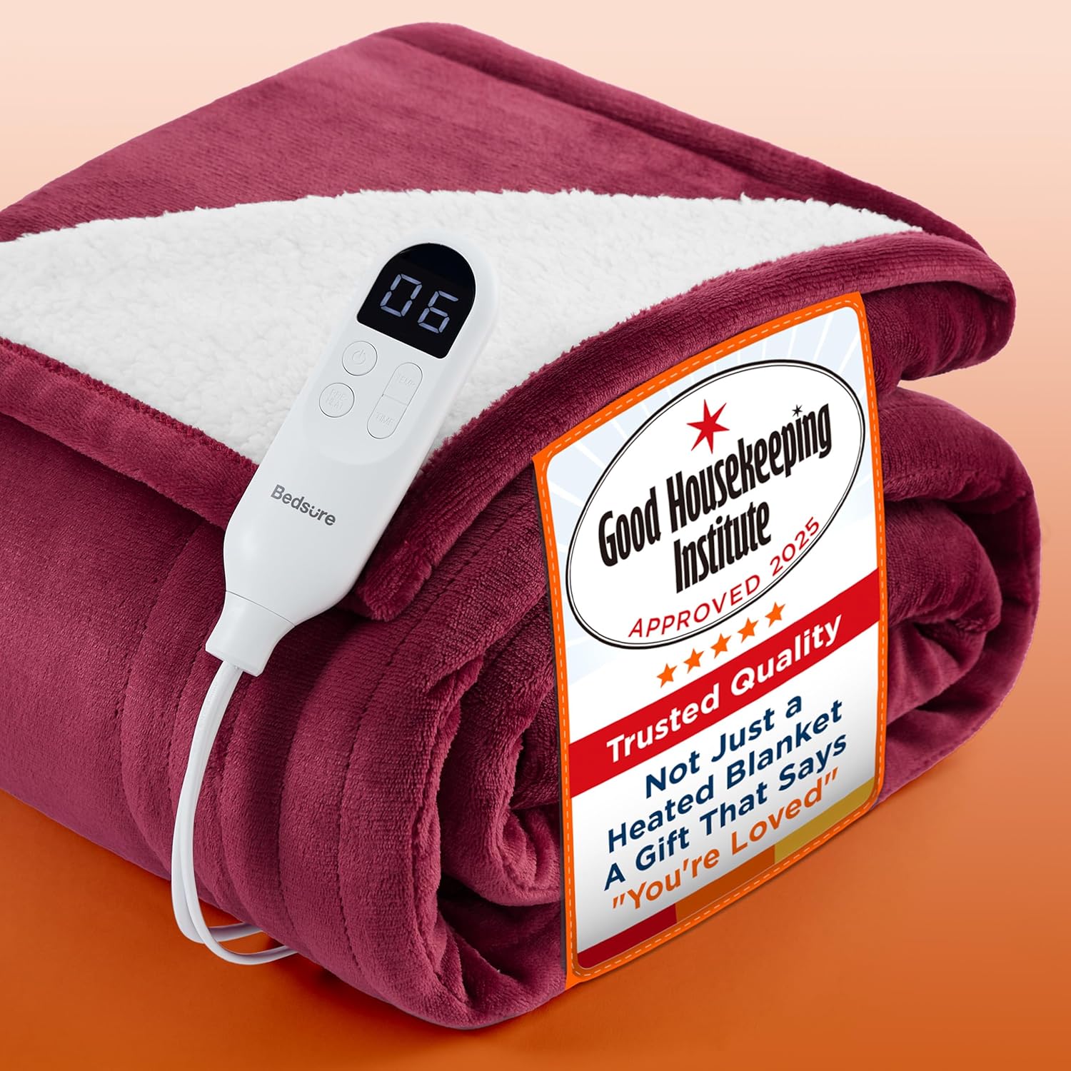 Bedsure Heated Blanket Electric Throw - Ribbed Flannel Electric Blanket, Heating With 10 Time Settings, 6 Heat Settings, Overheat Protection, 130x160cm, Striped Cream