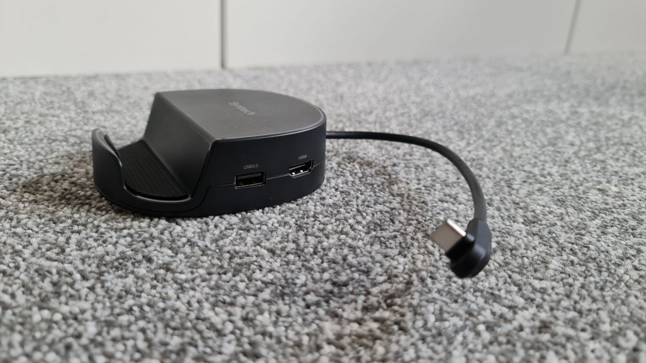 Syntech 6-in-1 Steam Deck Docking Station from the right, showing more of its connection ports