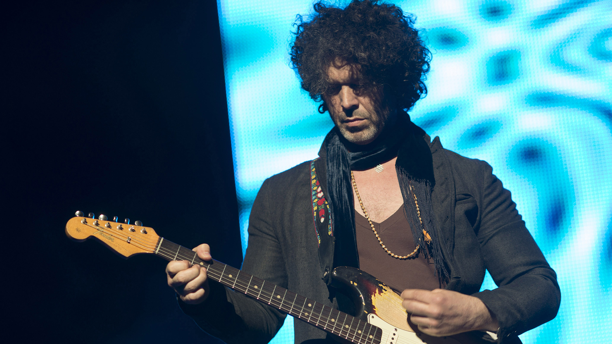 American Blues musician Doyle Bramhall performs onstage at the Chicago Theater, Chicago, Illinois, March 14, 2014.