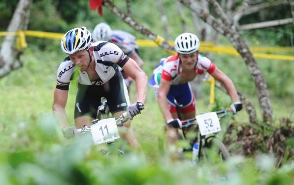 Stage 2 winner Karl Platt of Germany leads South Africa's Burry Stander
