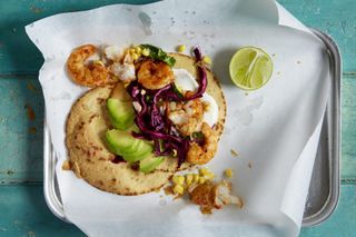 Prawn tacos with grilled fish