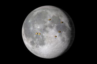 NASA graphic showing the approximate locations of the six Apollo moon landing sites.