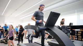 The author running on the world's first 3D-motion treadmill, the Reaxing Reax Run