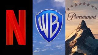 Side by side logos for Netflix, Warner Bros. and Paramount Pictures