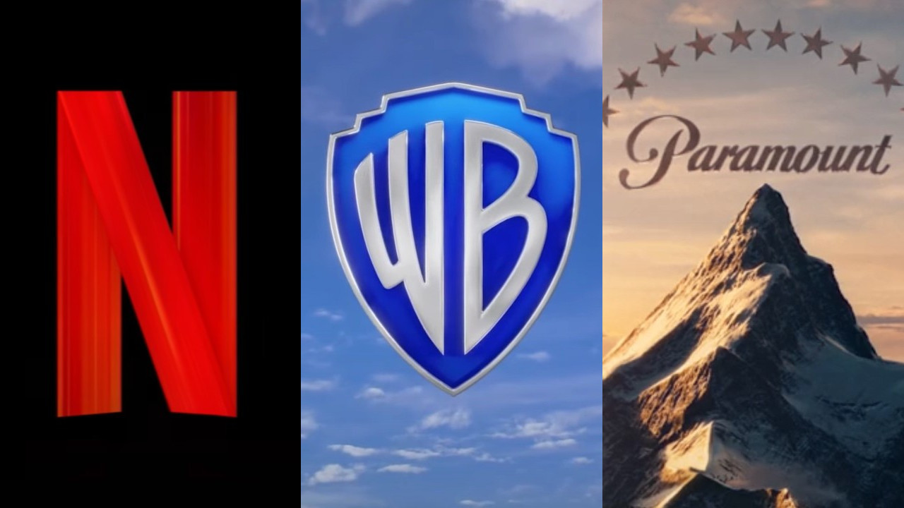 Side by side logos for Netflix, Warner Bros. and Paramount Pictures