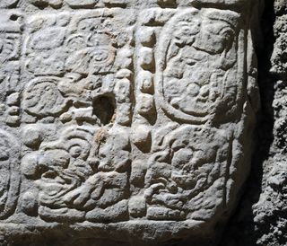 Hieroglyphs on Mayan carved block.