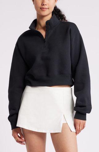 Quarter Zip Fleece Detail Sweatshirt