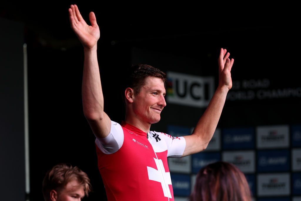 WOLLONGONG AUSTRALIA SEPTEMBER 18 Silver medalist Stefan Kung of Switzerland poses on the podium during the medal ceremony after the 95th UCI Road World Championships 2022 Men Individual Time Trial a 342km individual time trial race from Wollongong to Wollongong Wollongong2022 on September 18 2022 in Wollongong Australia Photo by Con ChronisGetty Images