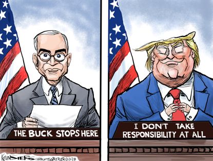 Political Cartoon U.S Trump Truman Buck stops here coronavirus