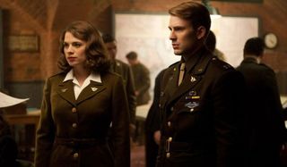 Captain America: The First Avenger Peggy and Cap in uniform, being briefed