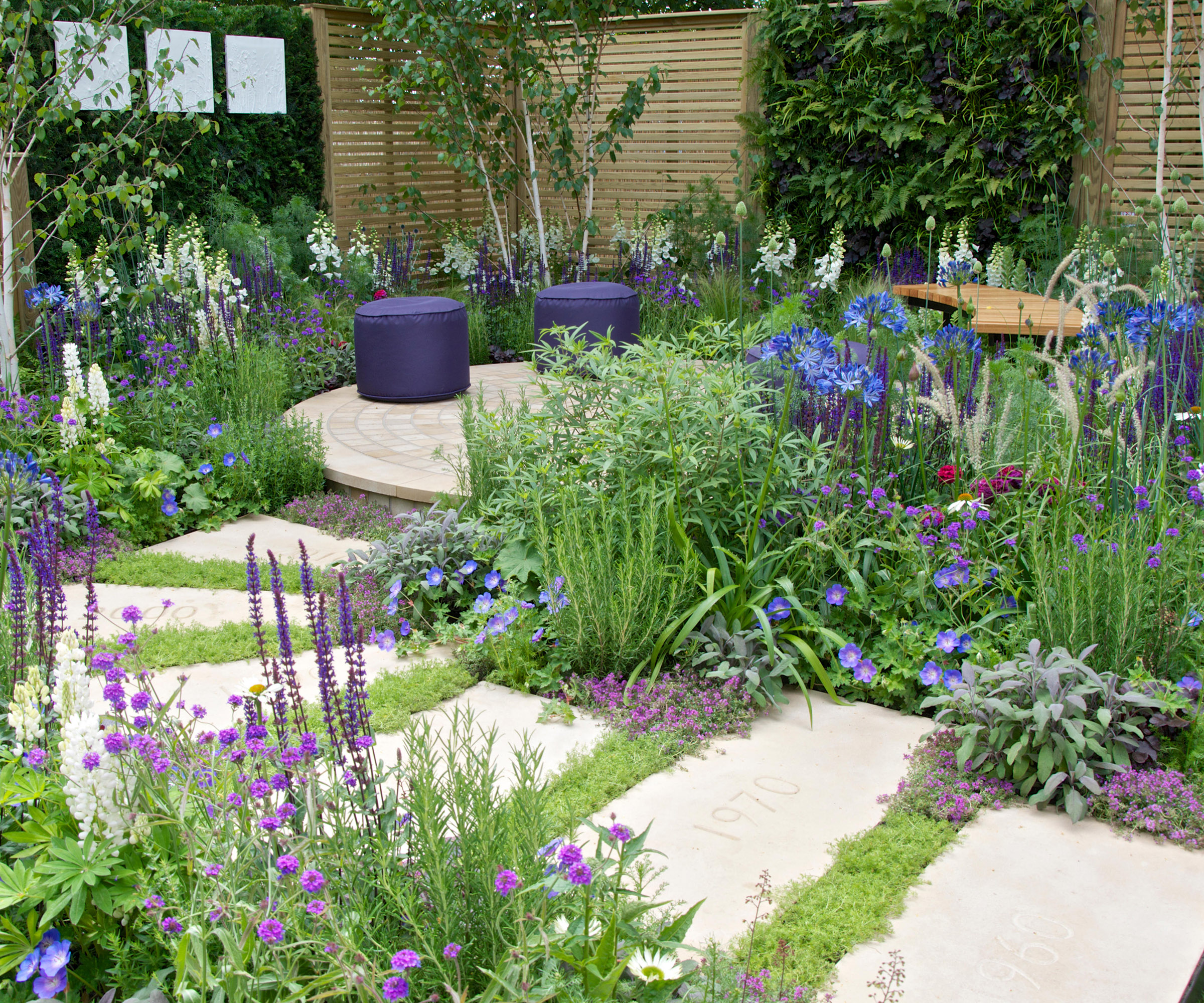 The Wellbeing of Ladies Backyard at RHS Hampton Court docket Palace flower Present with curved [athways and a relaxed seating area