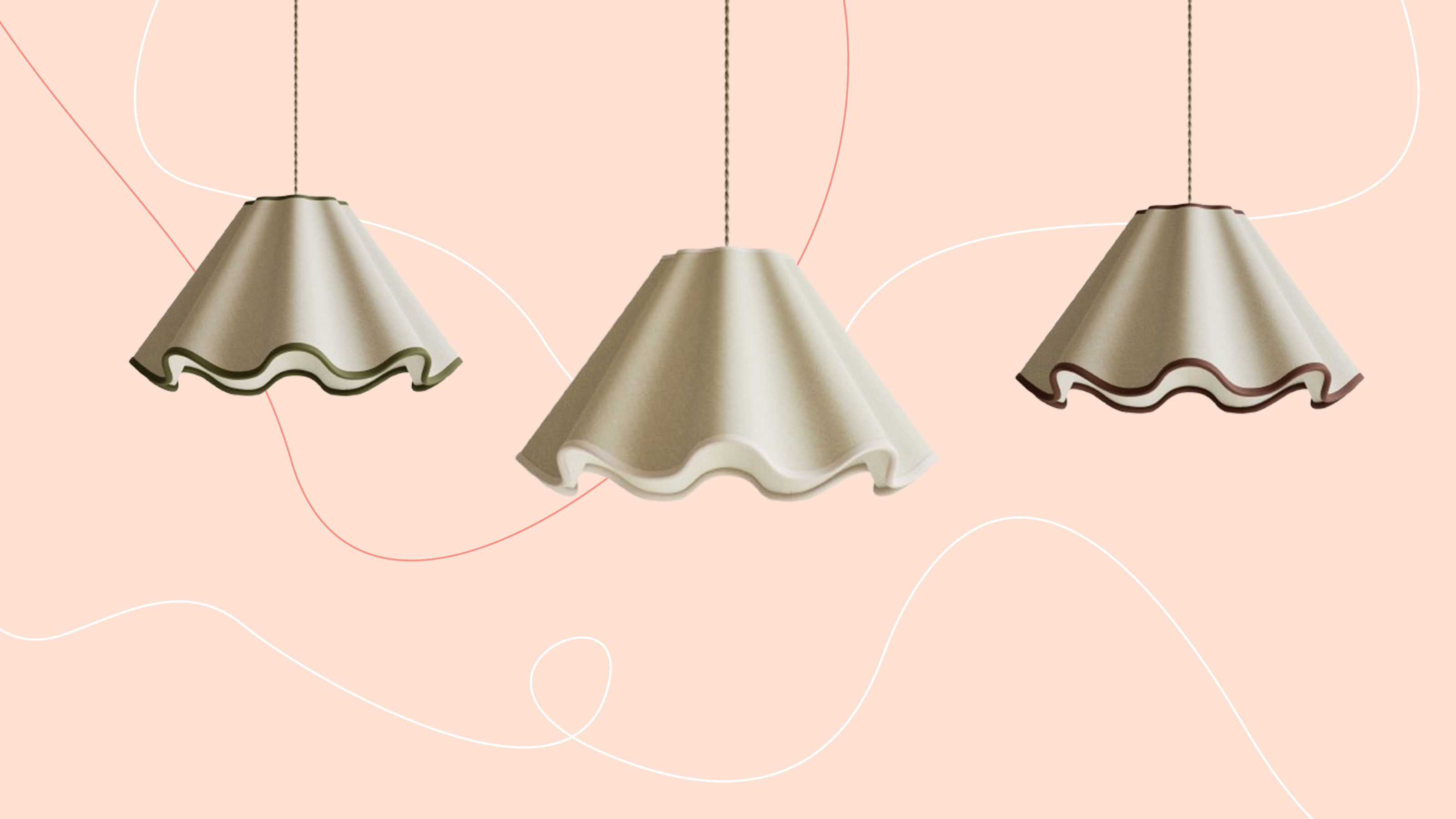 Pink background with three scallop lampshades