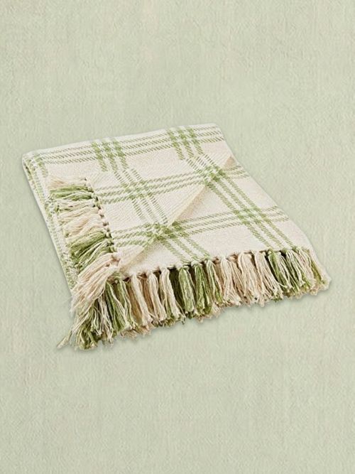 Modern Farmhouse Plaid Cotton Fringe Throw Blanket