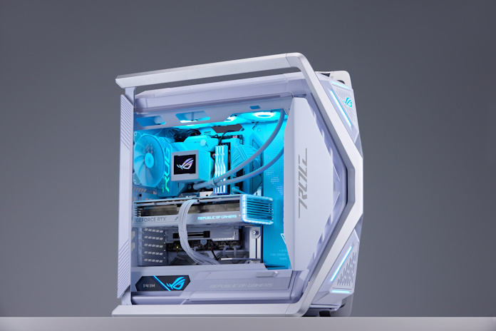 ASUS Frozen Throne custom PC build with ASUS motherboard and AIO cooler