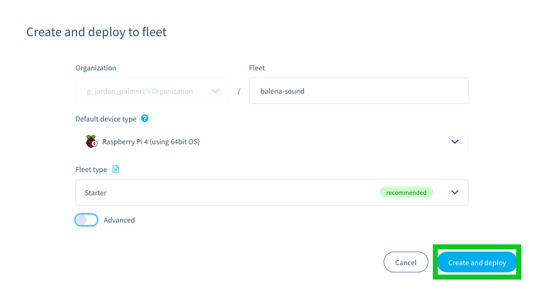 balenasound cloud dashboard: create and deploy