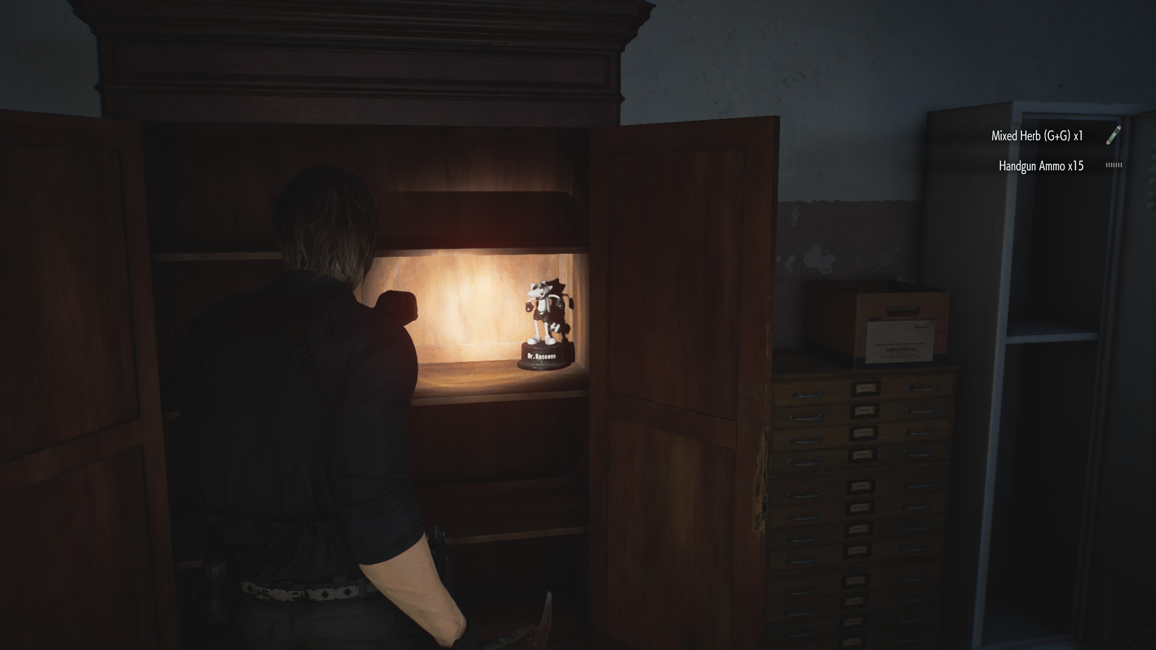Resident Evil Requiem Mr. Raccoon in a wardrobe