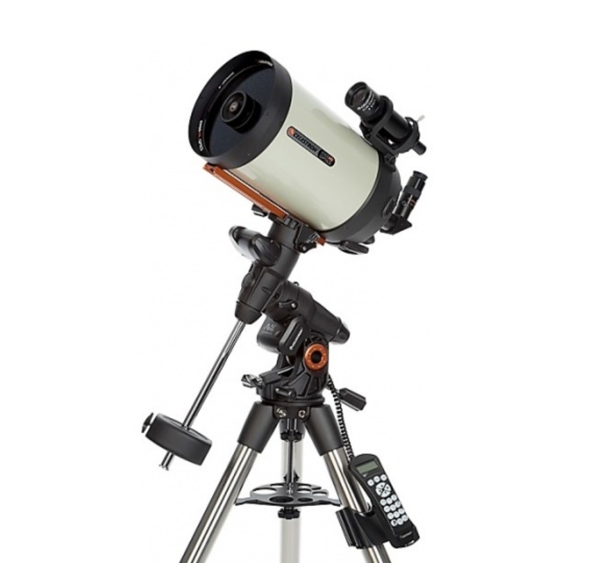 A Celestron Advanced VX Edge HD 8 telescope, from the top of the stand upwards. 