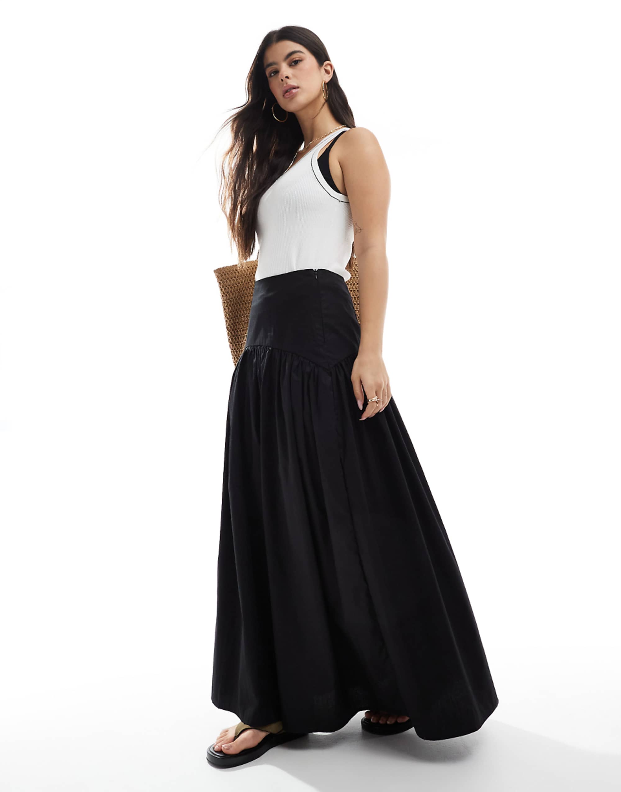 Asos Design Drop Waist Maxi Skirt in Black