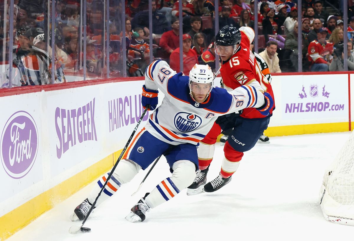 Connor McDavid #97 of the Edmonton Oilers skates against the Florida Panthers at Amerant Bank Arena on November 20, 2023