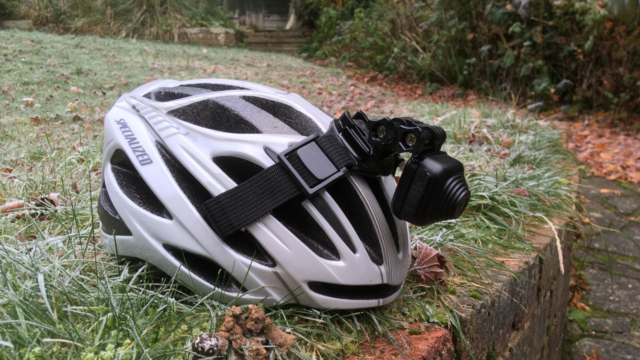 Image shows the Techalogic HC-1 mounted on a helmet