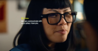 Women wearing AI glass seeing translated speech as text