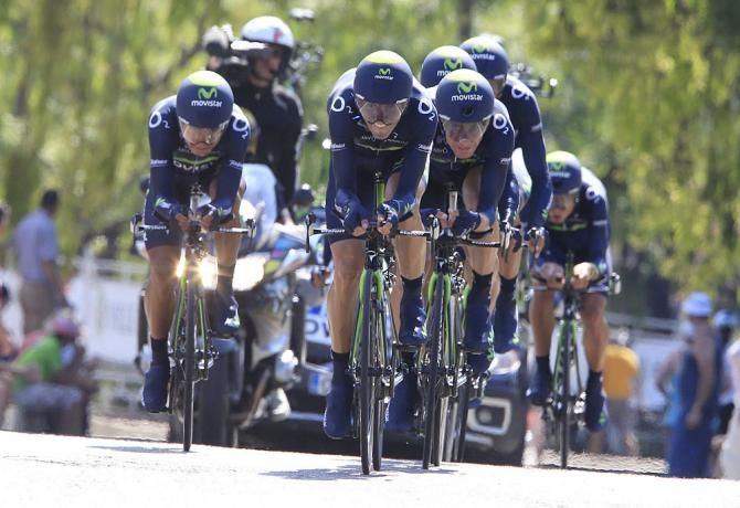 Movistar riders all lined up