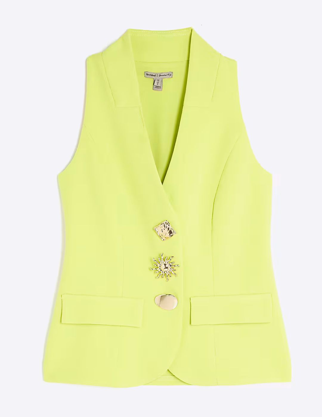 River Island , Lime Sleeveless Button Detail Waistcoat