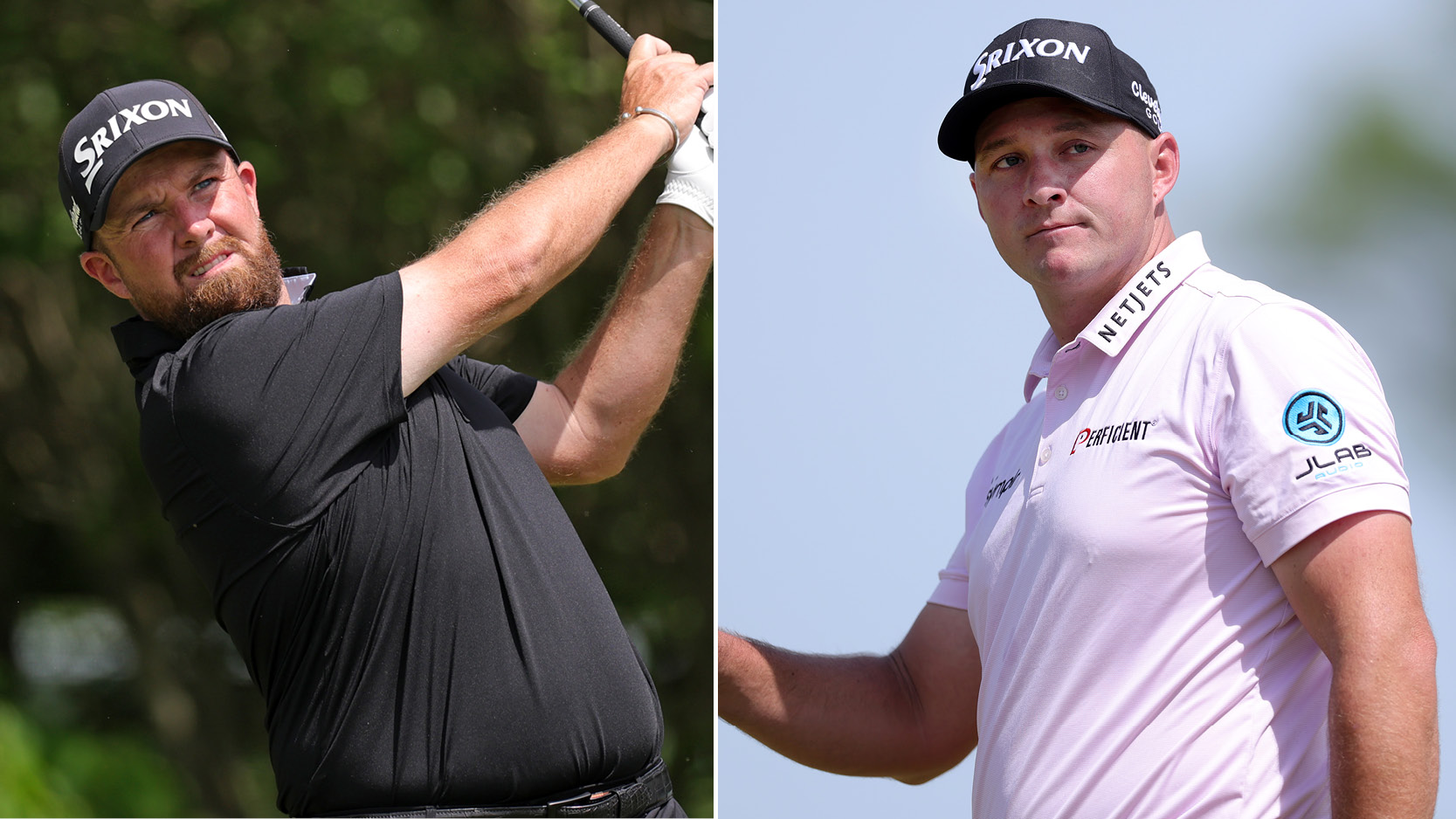 Shane Lowry hits a tee shot, Sepp Straka waves to the crowd