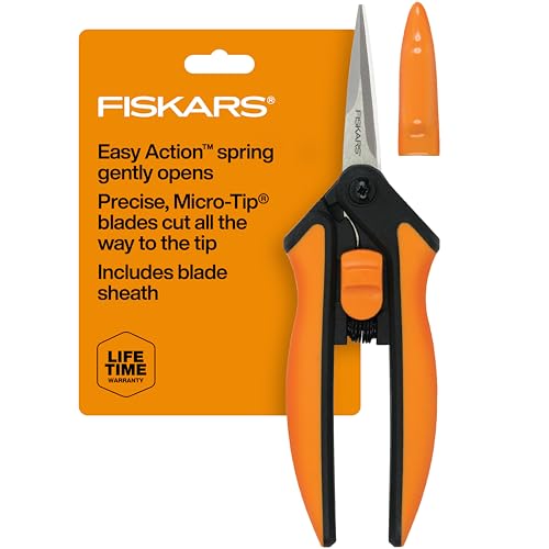 Fiskars 6" Steel Micro-Tip Pruning Scissors, Garden Snips for Small Plants