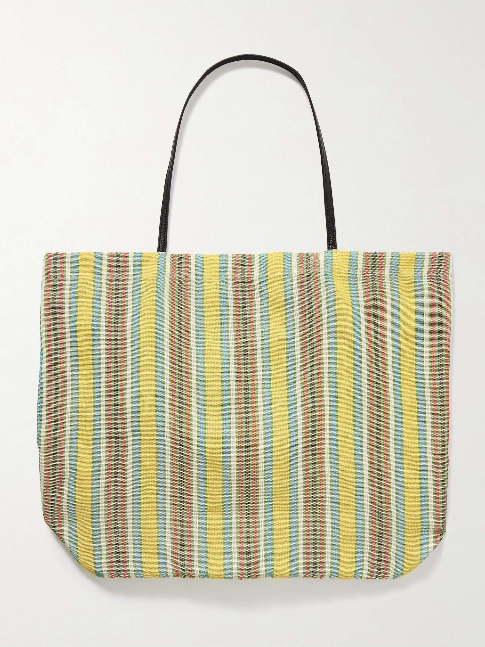 Barn Leather-Trimmed Striped Mesh Tote