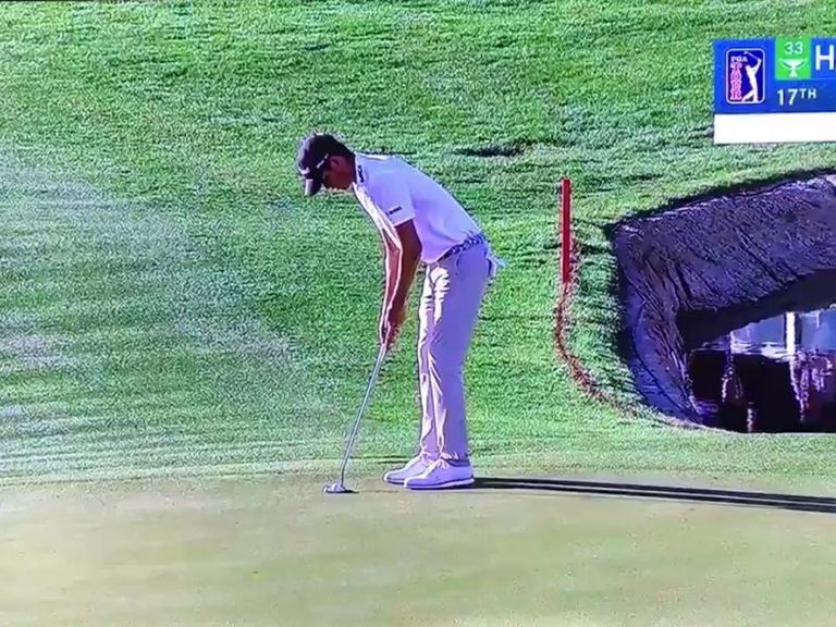 Chesson Hadley Hits Eagle Putt Into Water