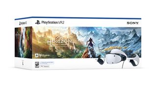The PSVR 2 Horizon game bundle features artwork of a woman looking over a colourful fantasy landscape